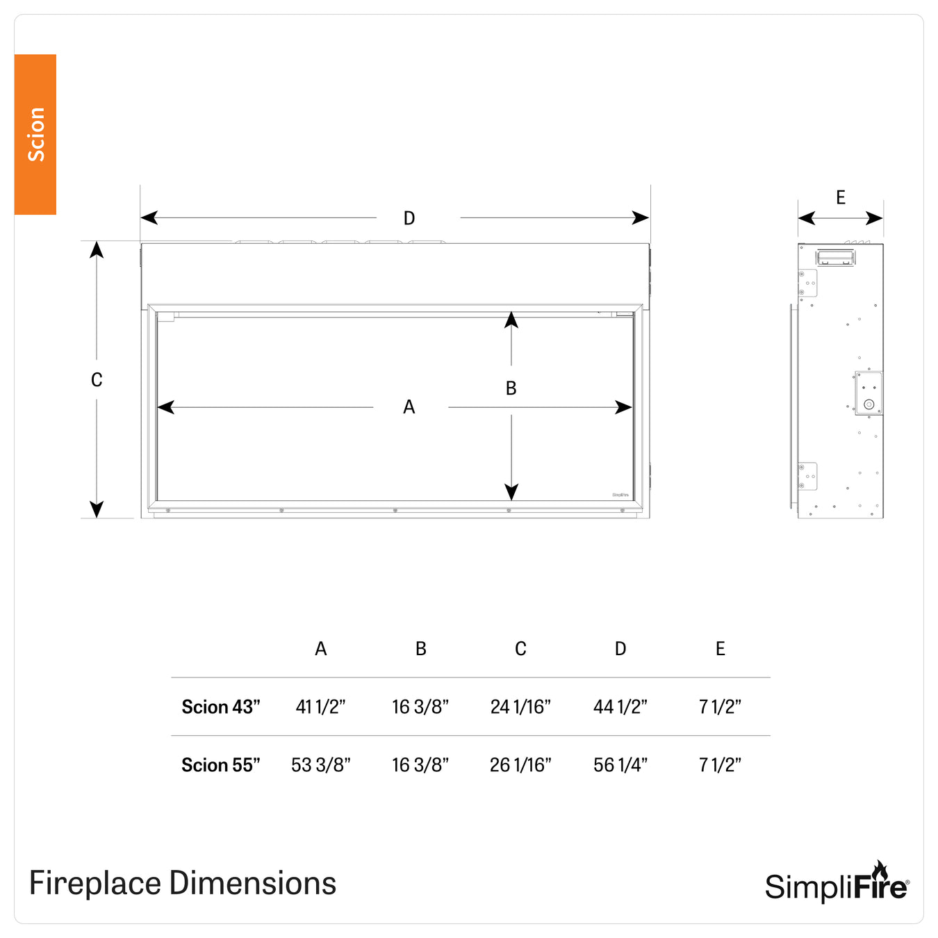 SimpliFire Scion Fireplace Dimensions