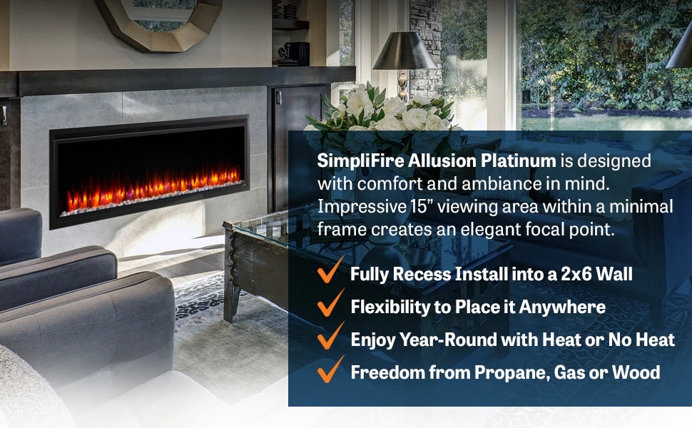SimpliFire Allusion Platinum Electric Fireplace Features