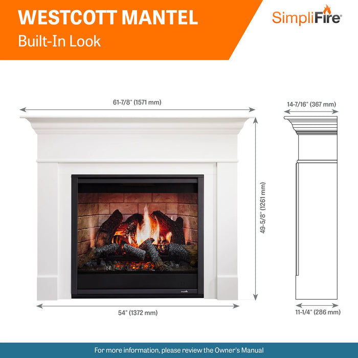 SimpliFire Wescott Mantel Kit for Inception 36" Electric Fireplace: Dimensions