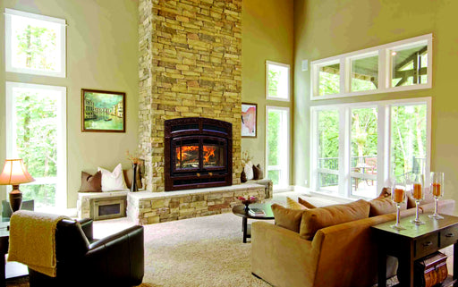 Hearthstone Stoves WFP100 Zero Clearance Wood-Burning Fireplace with Capaccino Finish in Living Room