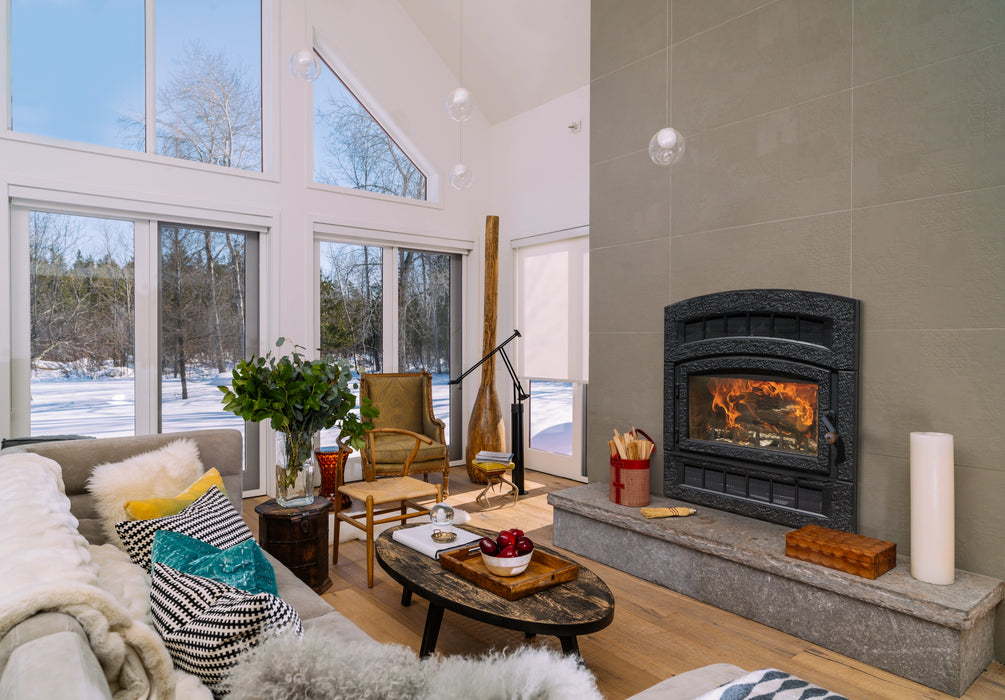 Hearthstone Stoves WFP Wood-Burning Fireplace with Matte Black Finish in Living Room