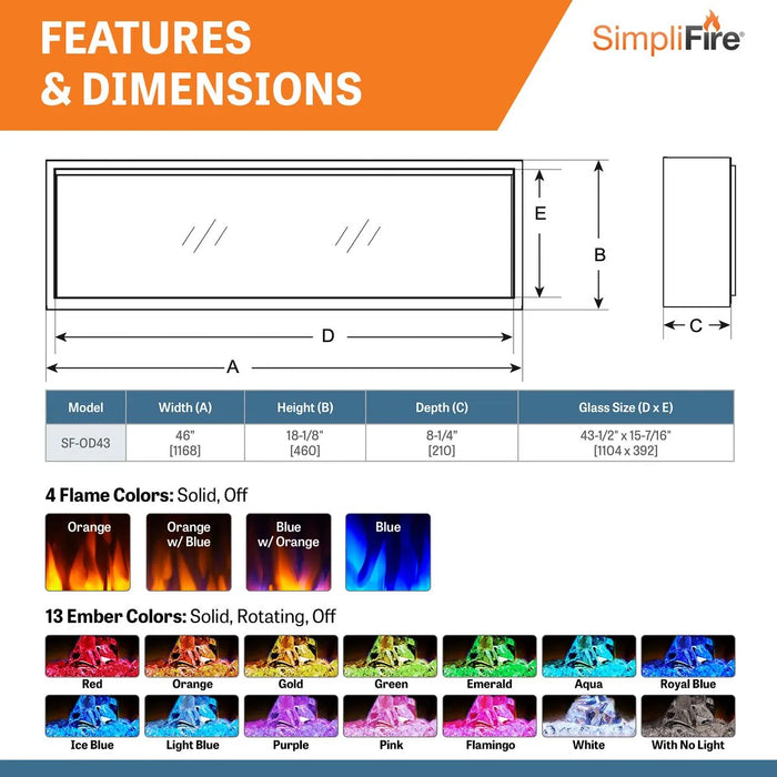 SimpliFire Forum Outdoor Electric Fireplace: 43" Dimensions