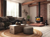Osburn 1700 Wood Stove with Brushed Nickel Faceplate and Brushed Nickel Traditional Legs