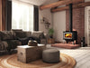 Osburn 1700 Wood Stove with Brushed Nickel Faceplate and Black Straight Legs