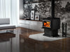 Osburn 2000 Wood Stove with Brushed NIckel Door Overlay and Pedestal
