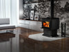 Osburn 2000 Wood Stove with Black Door Overlay and Pedestal