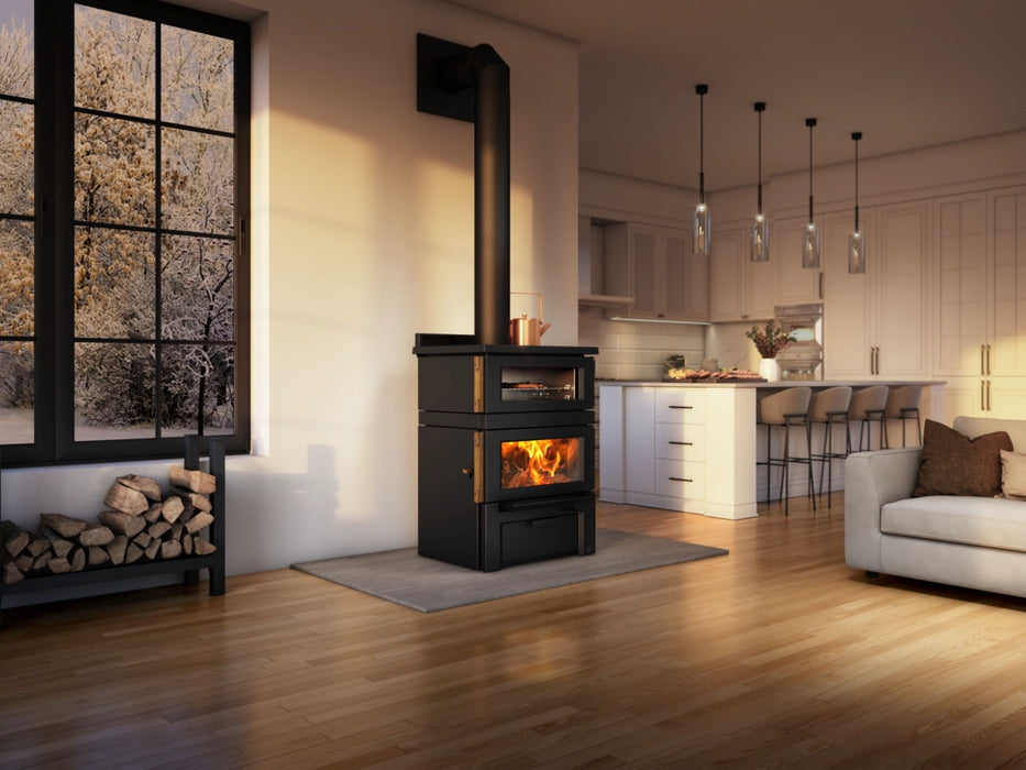 Osburn Gusto Wood Burning Cookstove with Black Molding - Left Side