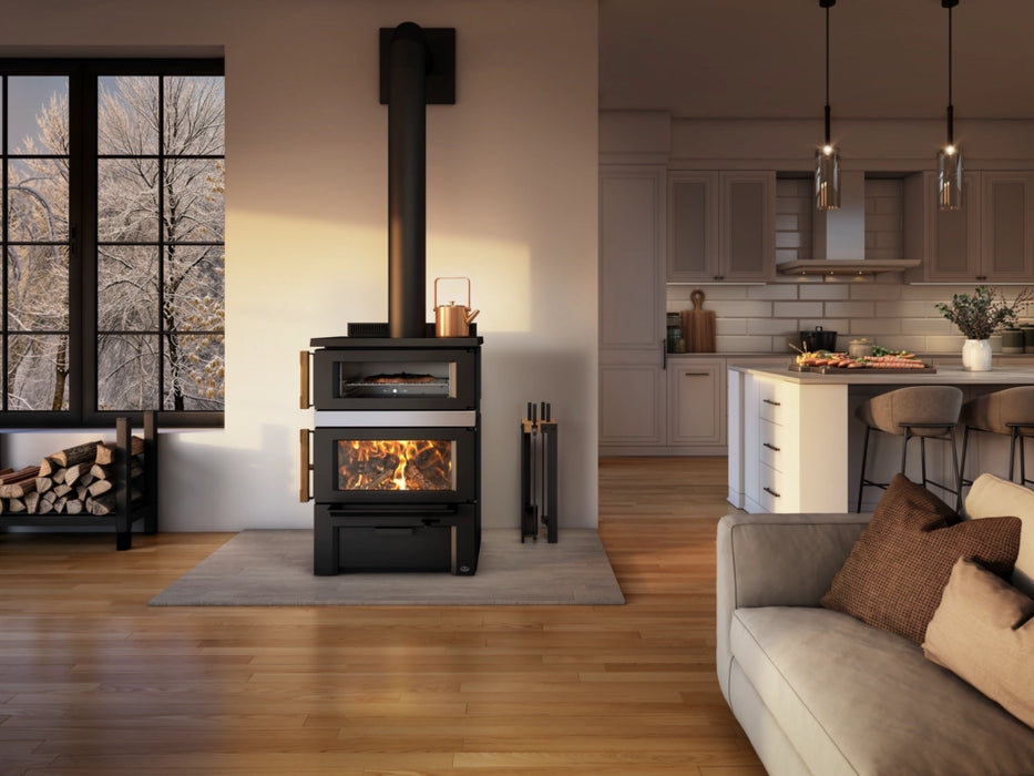Osburn Gusto Wood Burning Cookstove with Brushed Nickel Molding