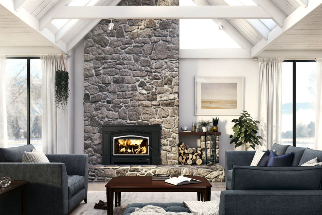 Osburn Matrix 2700 Wood Burning Fireplace Insert with Brushed Nickel Door Overlay