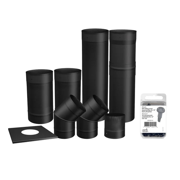 SBI 6"ø Black Single Wall Pipe Kit - To The Wall - SBI Part SP00360